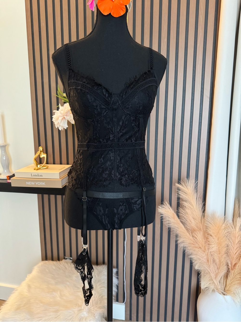 Black Lace Bustier with Garter Straps